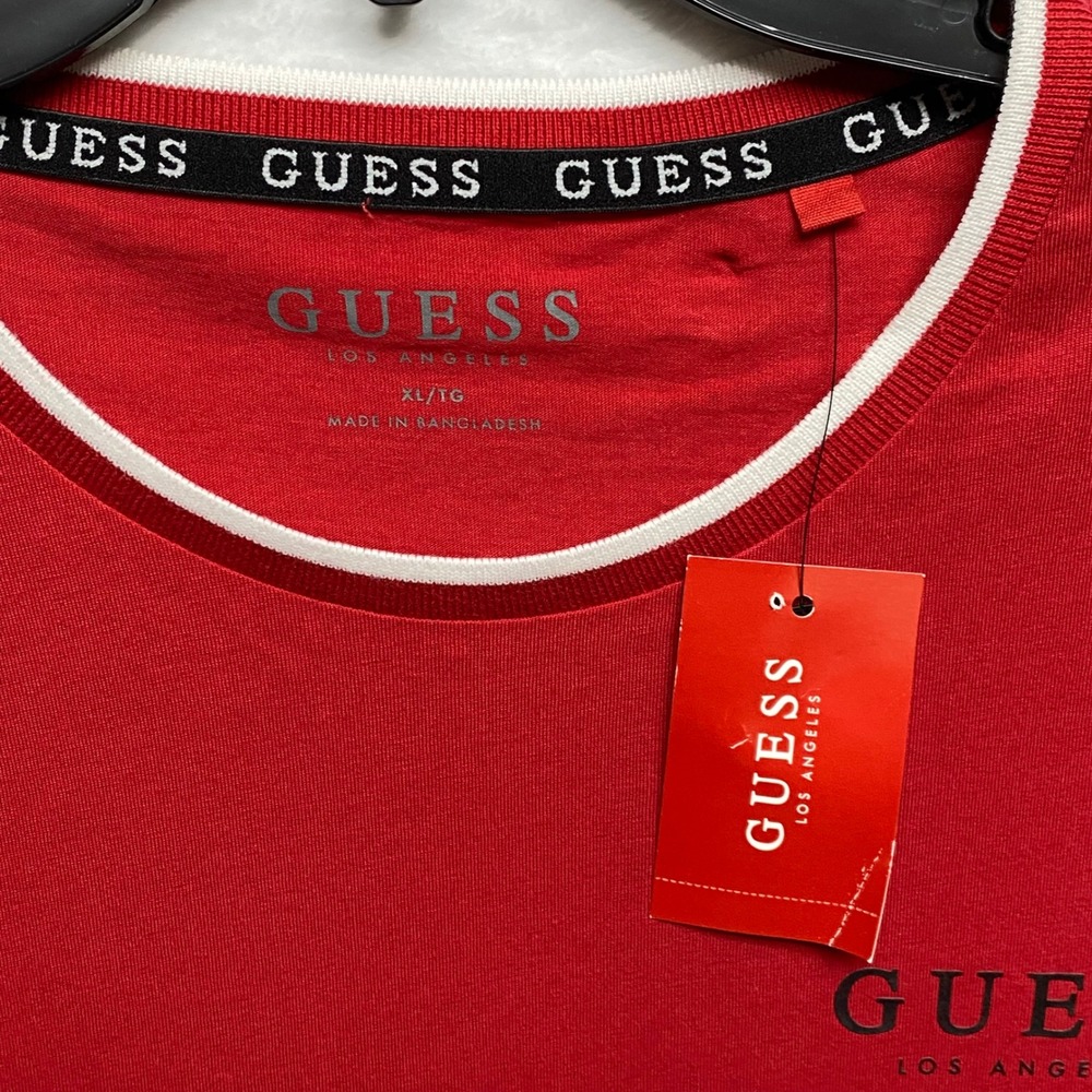 Guess Mens Los Angeles Logo‎ T-Shirt Red White Trim Crew Neck XL NWT - Picture 4 of 6